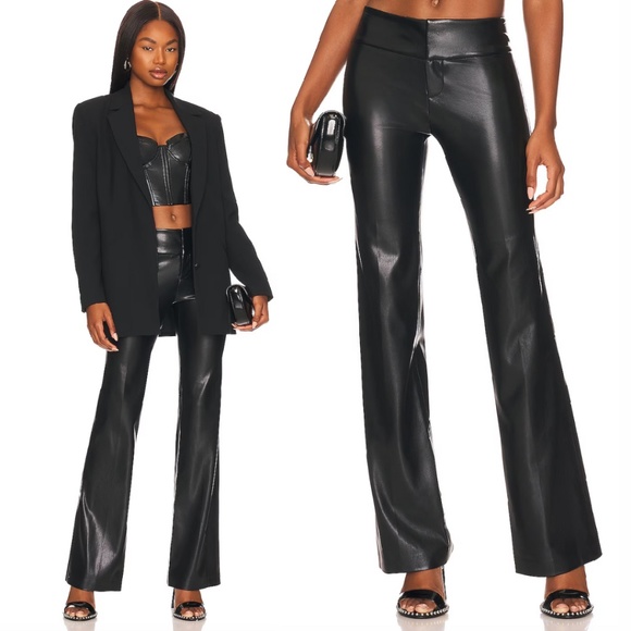 Alice + Olivia Black Leather Wide Leg Bootcut Pants - Size 8